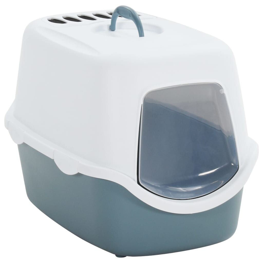 vidaXL Cat Litter Tray with Cover White and Blue PP Litter Box Cat Toilet